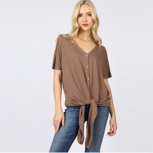3-Pack Mocha Button-Up Tie-Front Top